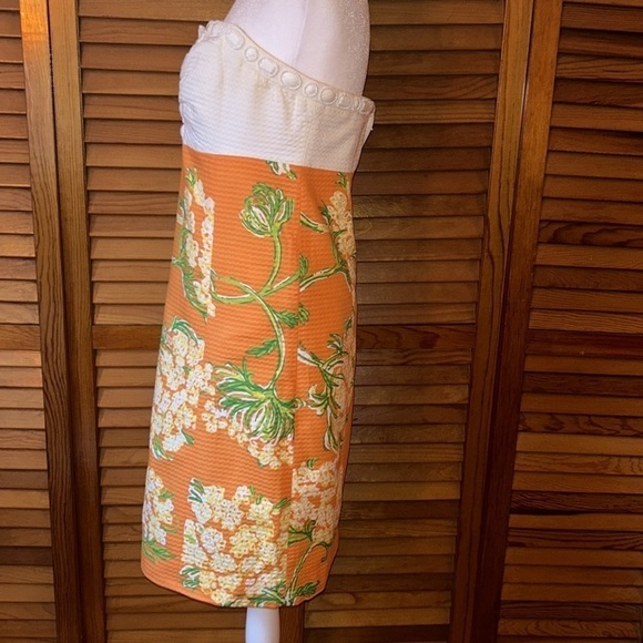 Lilly Pulitzer Gorgeous Strapless Nectar Orange Floral Dress Size 6 - Picture 4 of 8